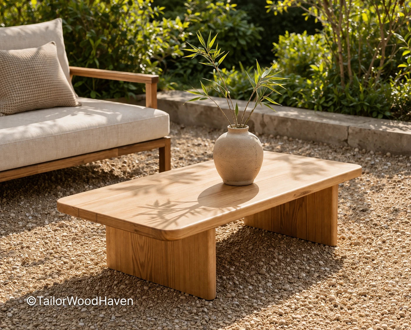 Modern rectangular coffee table for outdoor spaces with balanced proportions and clean edges