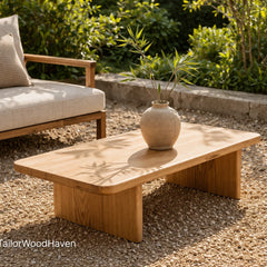 Modern rectangular coffee table for outdoor spaces with balanced proportions and clean edges