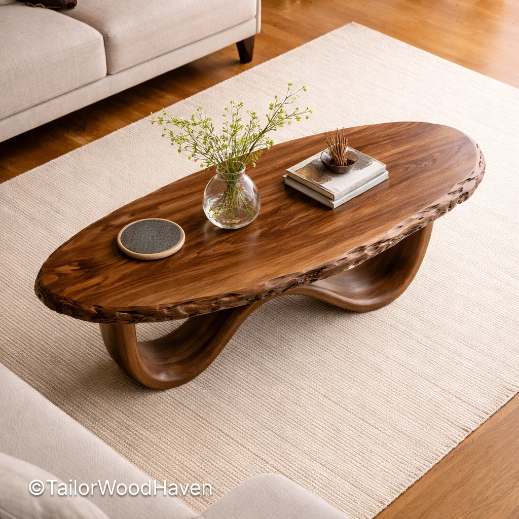 Solid walnut oval coffee table with clean edges and durable finish