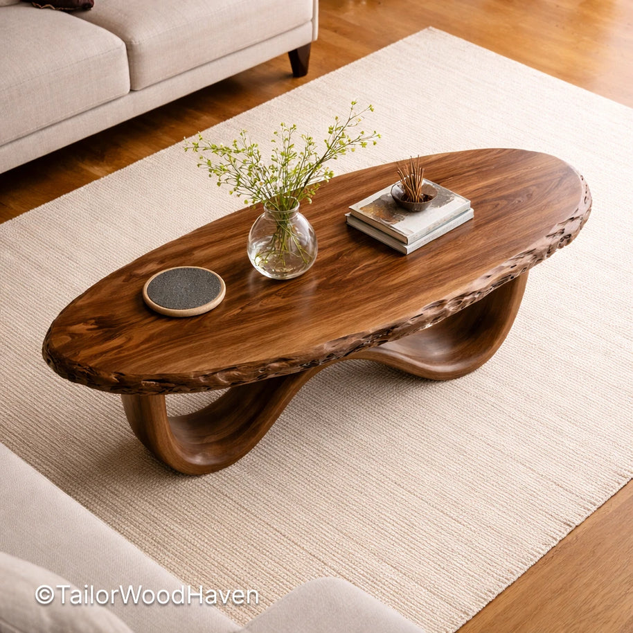 Solid walnut oval coffee table with clean edges and durable finish