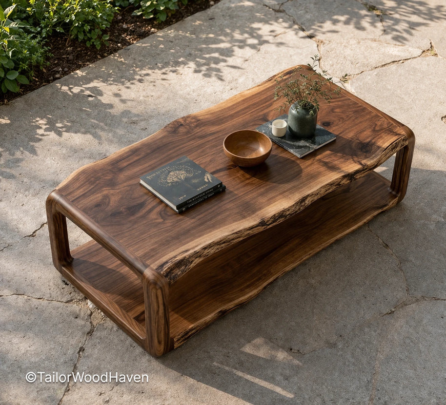 Square outdoor coffee table made of solid wood with a smooth surface and structured design