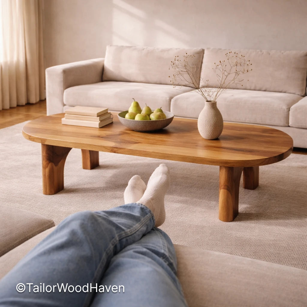Oval coffee table in solid wood with clean edges and durable finish