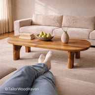 Oval coffee table in solid wood with clean edges and durable finish