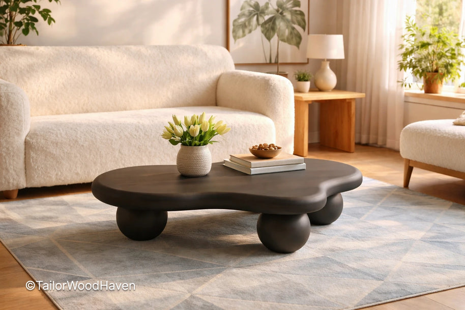 Oval coffee table for living room with natural wood grain and flexible placement design