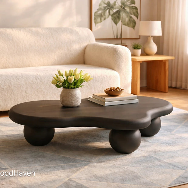 Oval coffee table for living room with natural wood grain and flexible placement design