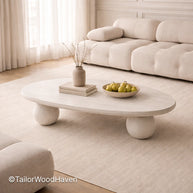Solid wood white oval coffee table with clean edges and durable finish