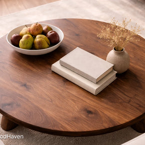 Wooden oval coffee table with minimalist shape and durable smooth finish