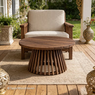 Minimal round coffee table for outdoor spaces with stable structure and smooth tabletop