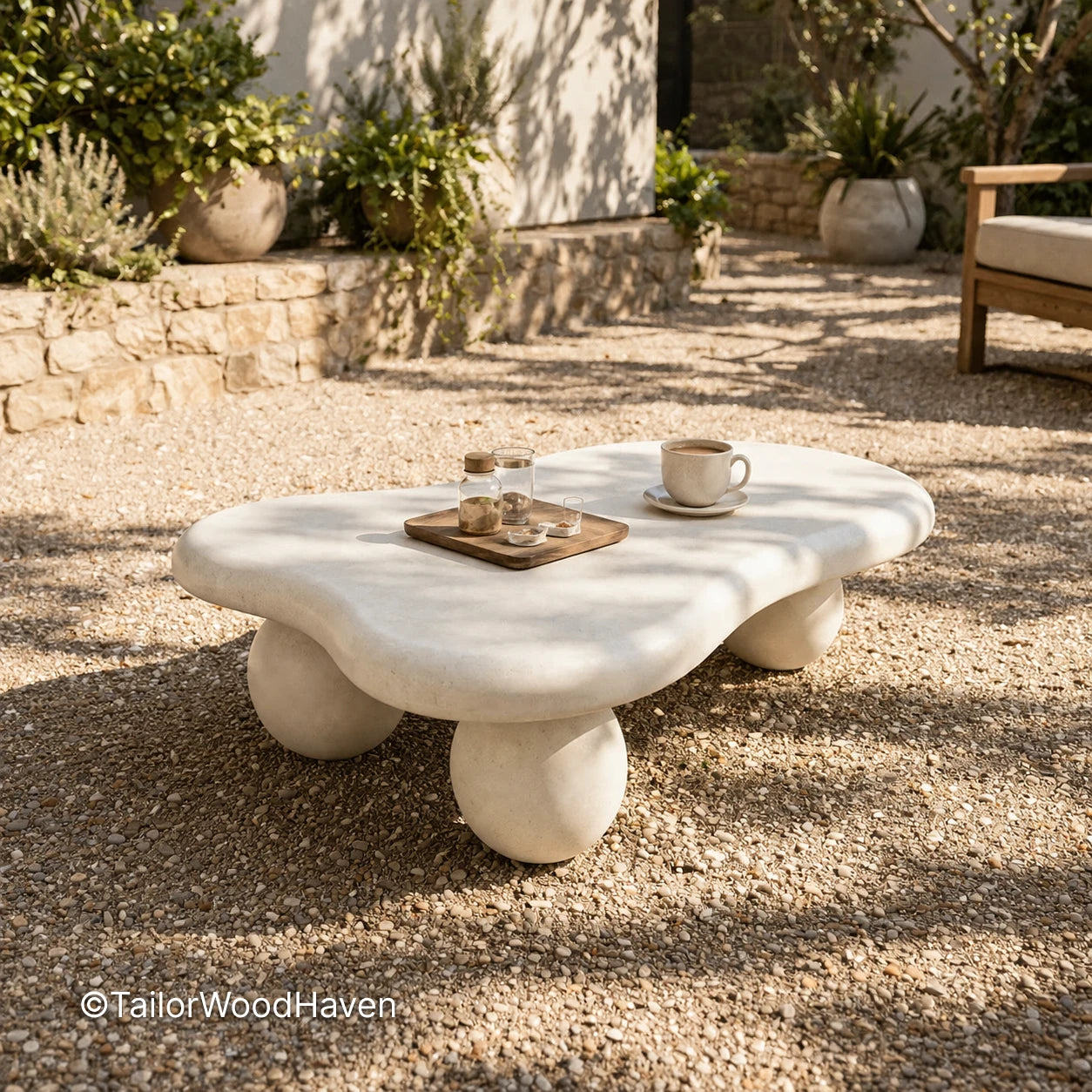 Minimal white patio coffee table with durable construction and smooth tabletop