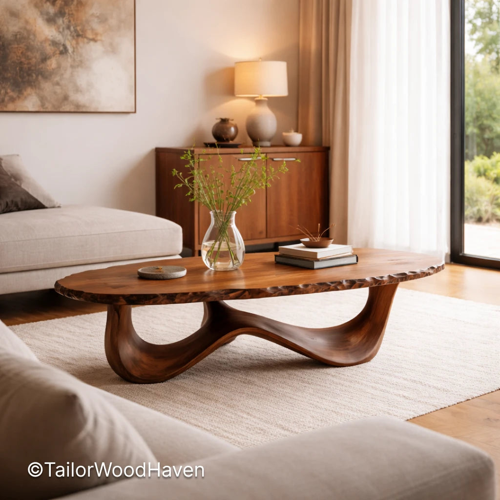 Solid walnut oval coffee table with clean edges and durable finish