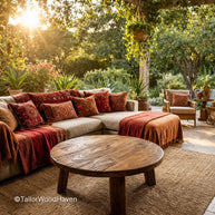 Minimal small round outdoor coffee table with sturdy construction for limited spaces