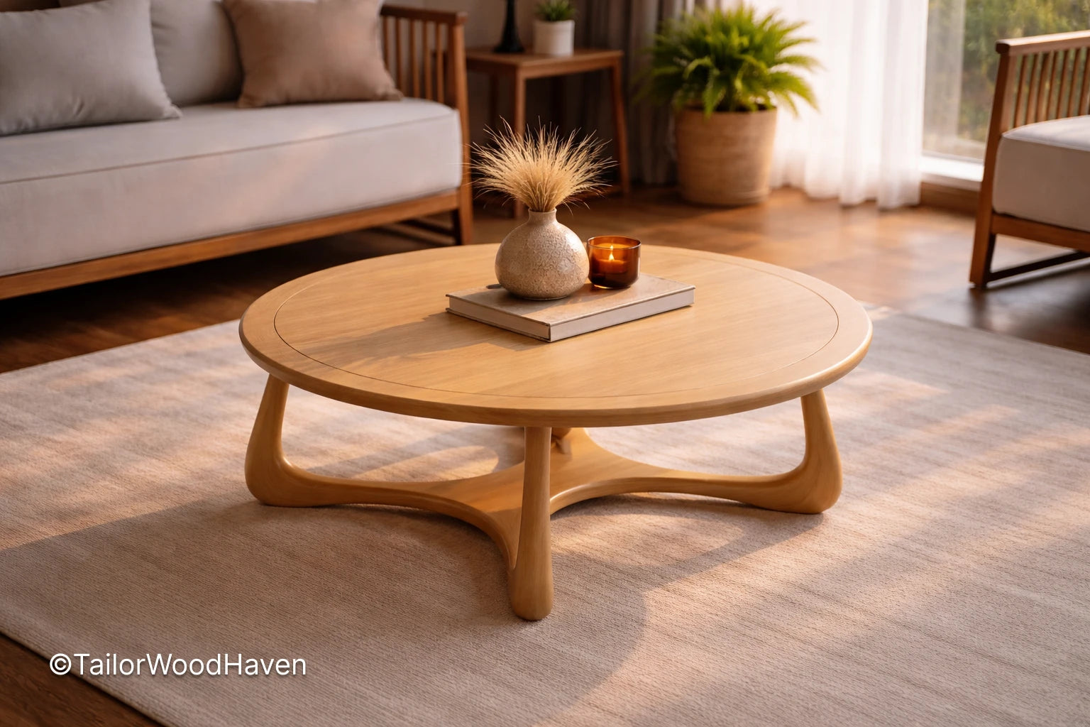 Brown oval coffee table with minimalist design and balanced proportions