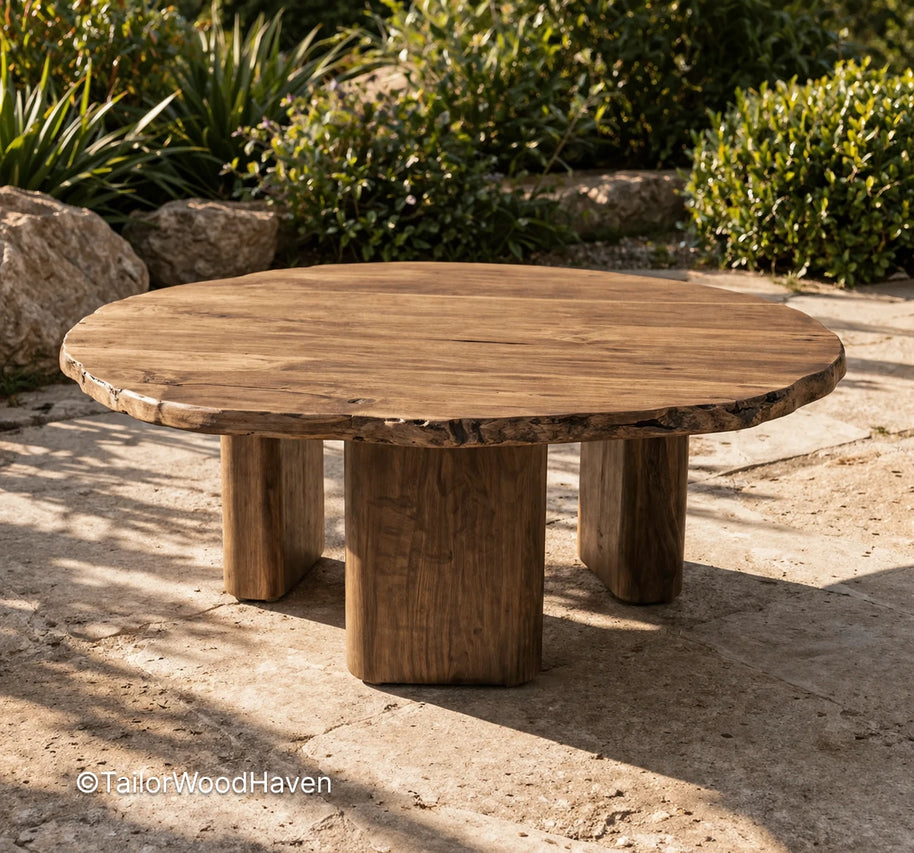 Minimal brown outdoor coffee table with sturdy construction and smooth tabletop