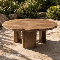 Minimal brown outdoor coffee table with sturdy construction and smooth tabletop