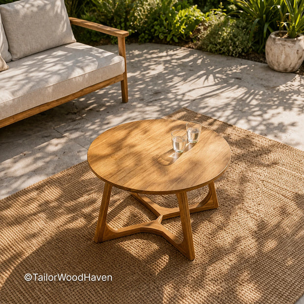 Solid wood patio coffee table with clean design and visible wood grain detail