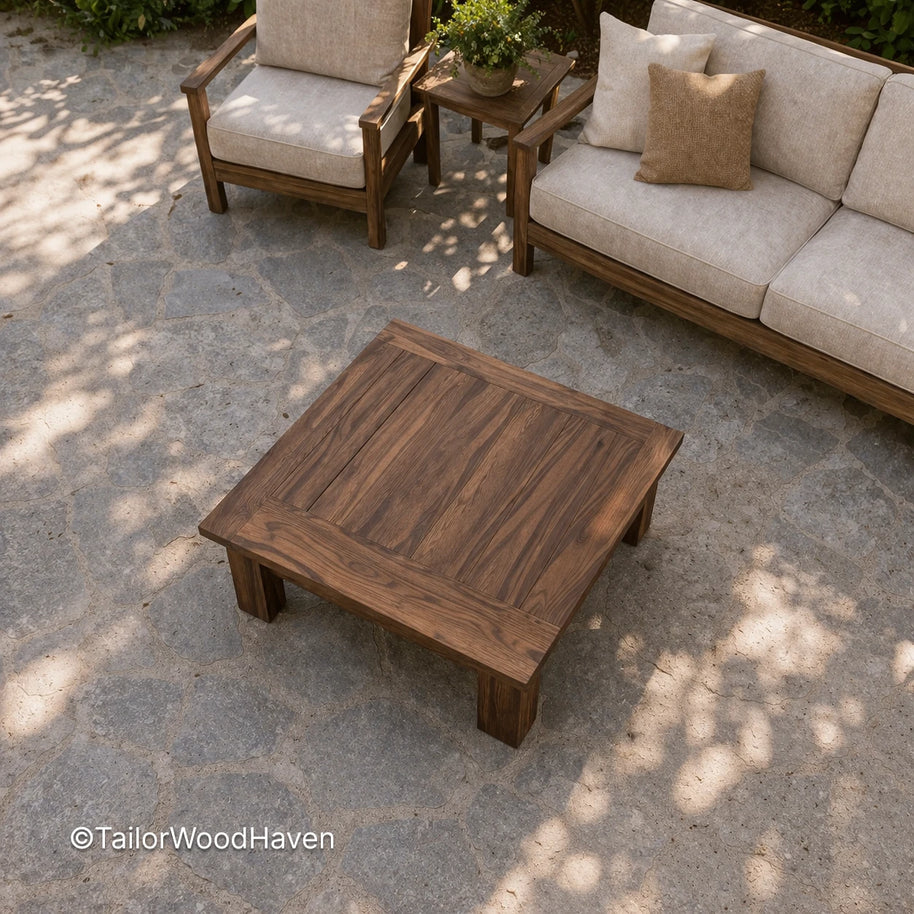 Minimal large square coffee table with balanced proportions and sturdy construction