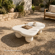 Modern white outdoor coffee table with stable build and balanced proportions