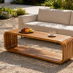 Solid wood modern coffee table for outdoor spaces with simple structured form