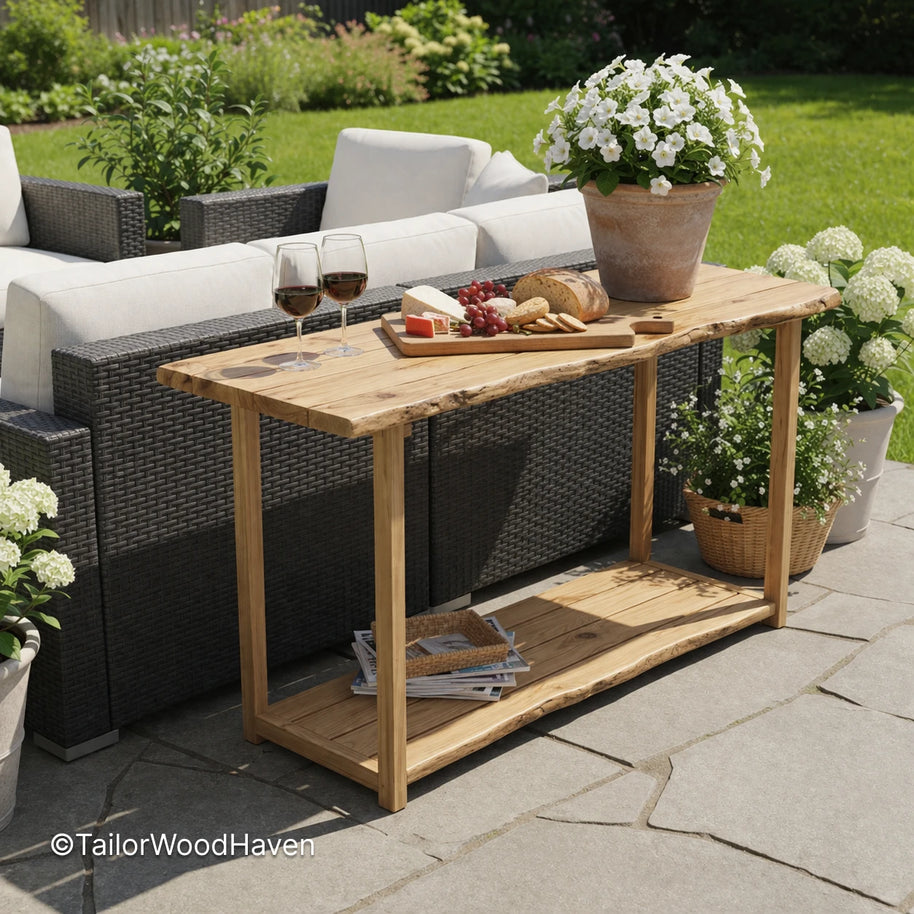 Slim outdoor coffee table with durable construction and space-saving design