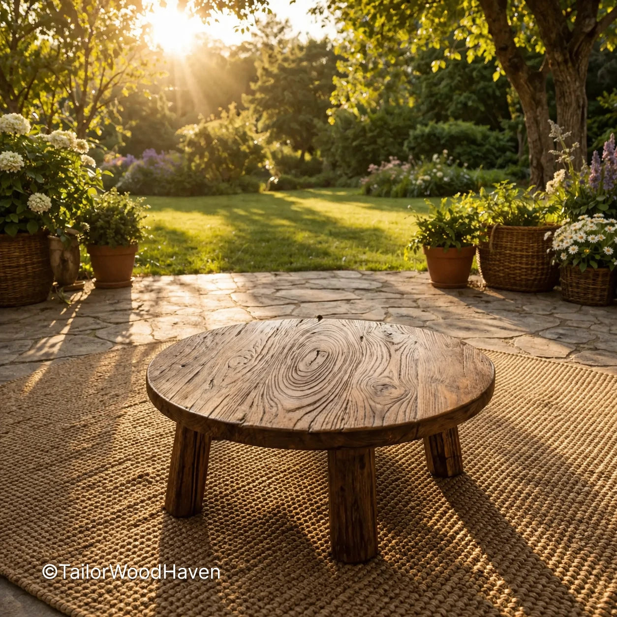 Compact round outdoor coffee table with durable build and balanced proportions