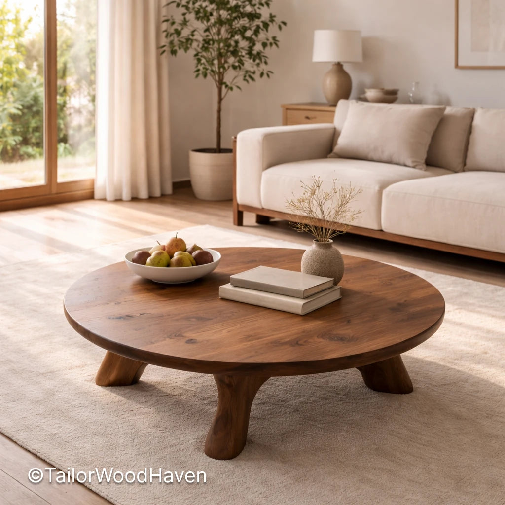 Wooden oval coffee table with minimalist shape and durable smooth finish