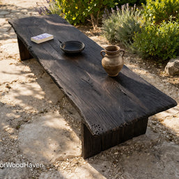 Minimal black outdoor coffee table with sturdy build and balanced proportions