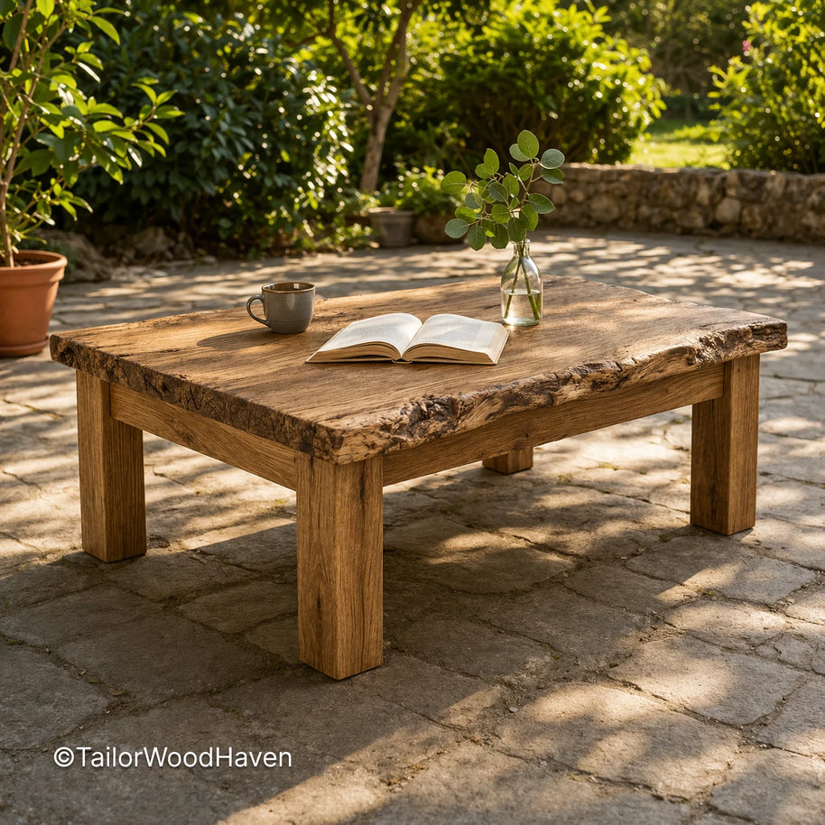 Solid wood large square patio coffee table with clean edges and spacious design