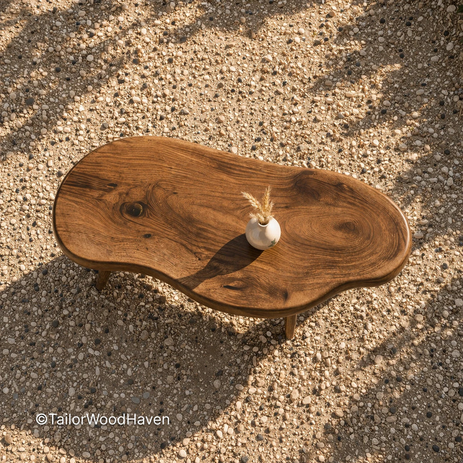 Solid wood oval patio coffee table with clean edges and balanced proportions