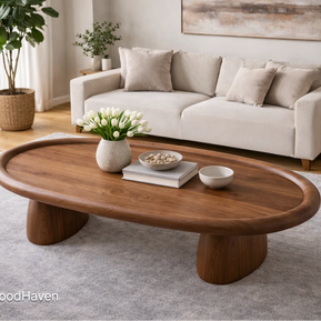 Large oval coffee table for living room with minimalist design and extended surface