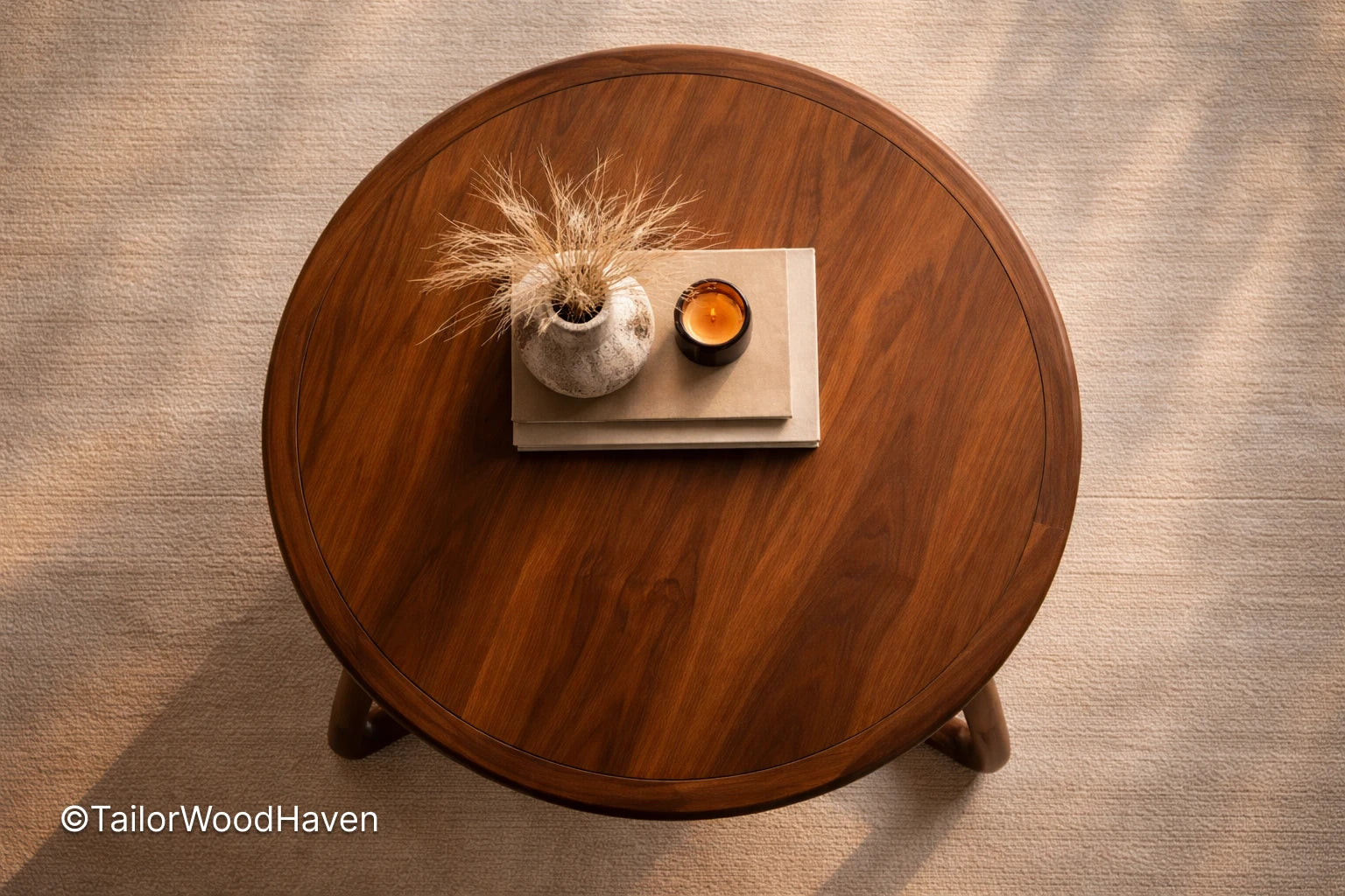 Solid wood brown oval coffee table with clean edges and durable finish