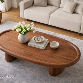 Solid wood large oval coffee table for living room with smooth top and sturdy build