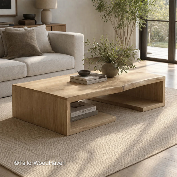Minimal white wood coffee table with structured form and balanced proportions