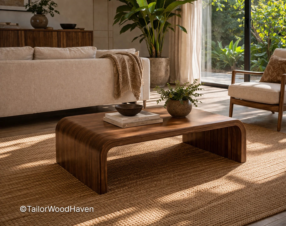 Rectangular coffee table with rounded corners and smooth soft edges