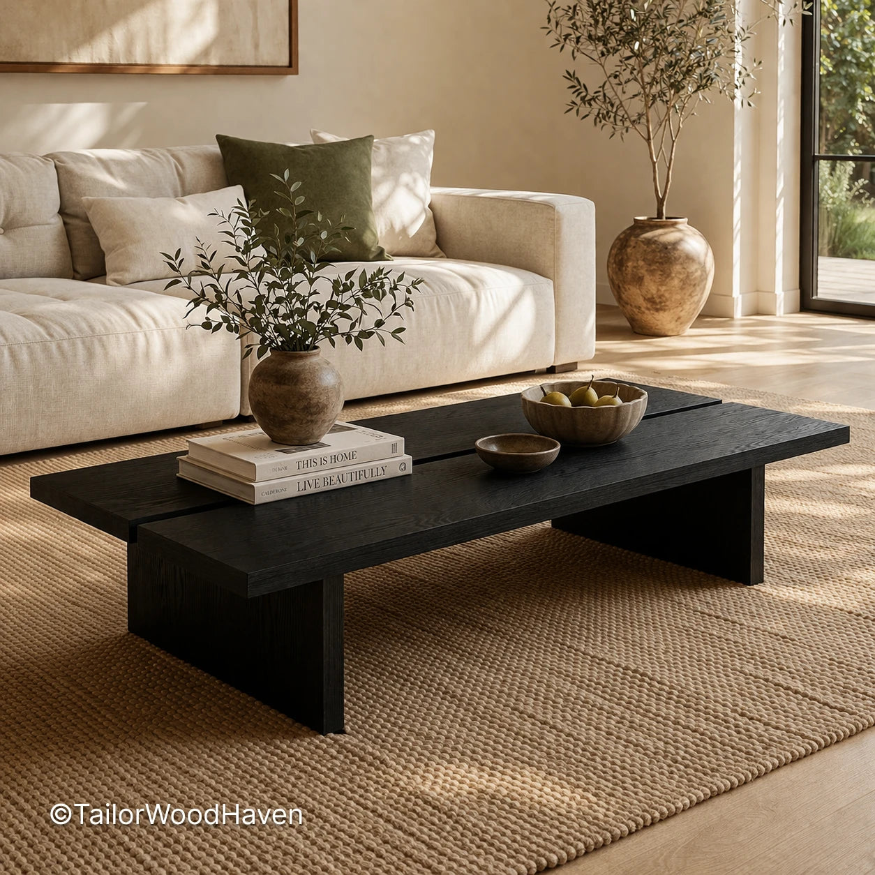 Modern black coffee table with rectangular top and sturdy construction