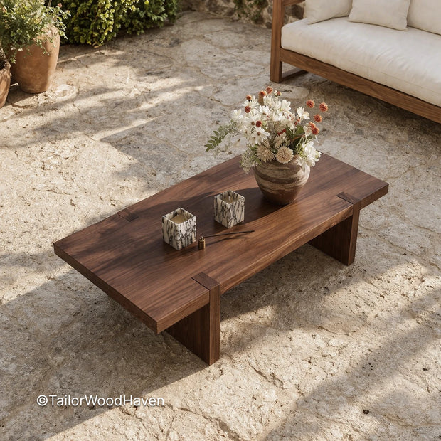 Solid wood square coffee table with natural grain and clean structured design