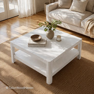 White rectangular coffee table with clean lines and bright minimalist design