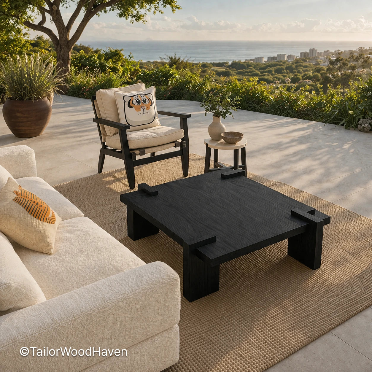 Black square coffee table with clean edges and modern minimalist design