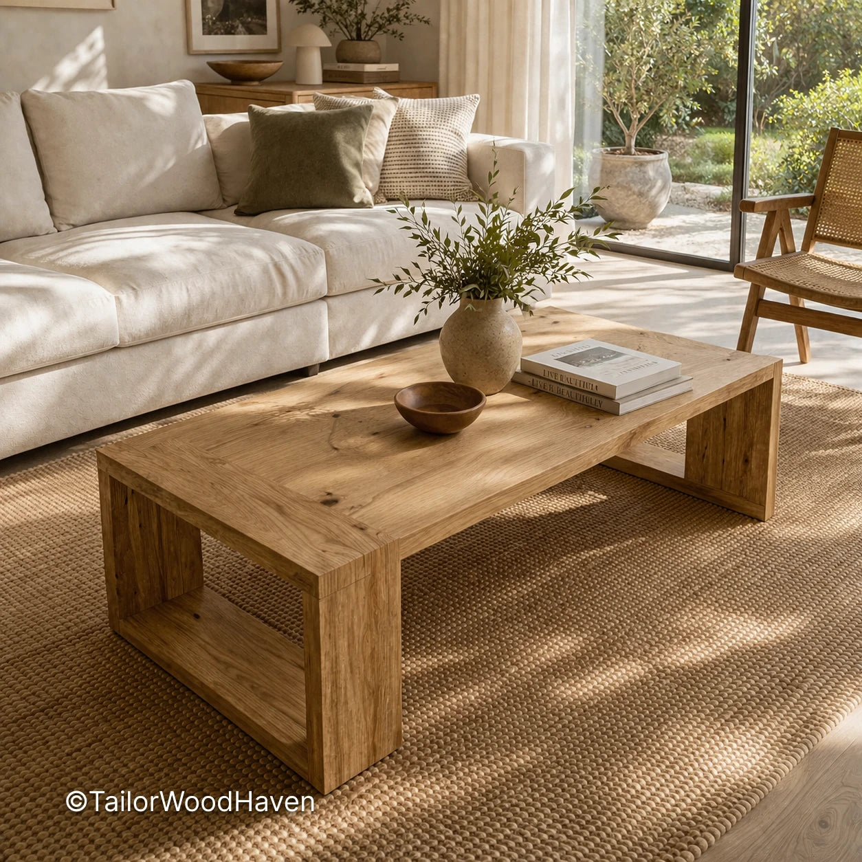 Oak Rectangle Coffee Table – Solid Oak Living Table – TailorWoodHaven