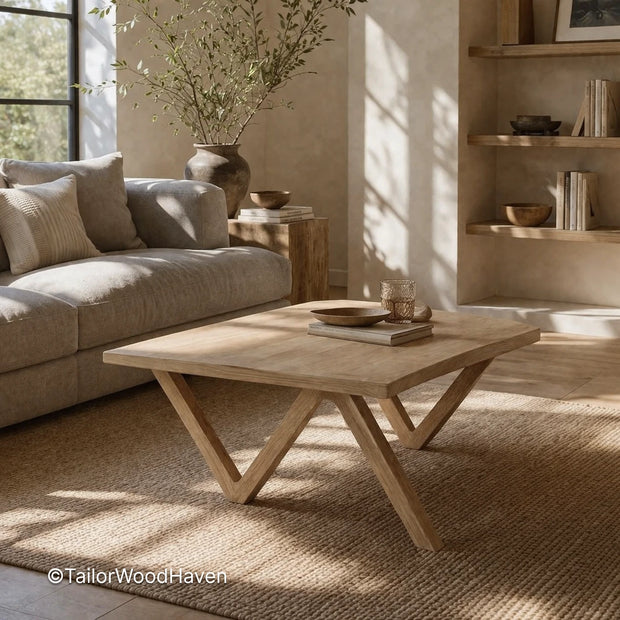 Minimal light wood coffee table with smooth surface and balanced proportions