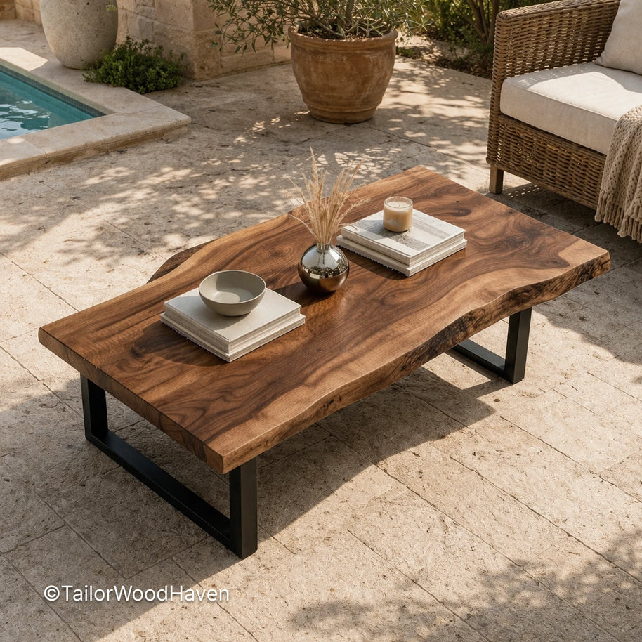 Walnut rectangular coffee table with natural grain and clean structured design