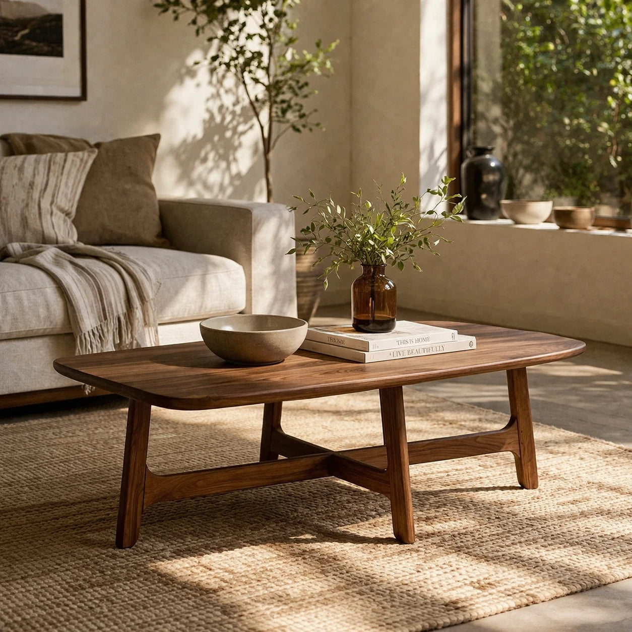 Solid brown wood coffee table designed for everyday use with durable surface