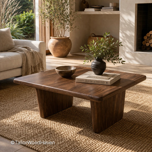 Solid wood coffee table with clean edges and natural grain detail