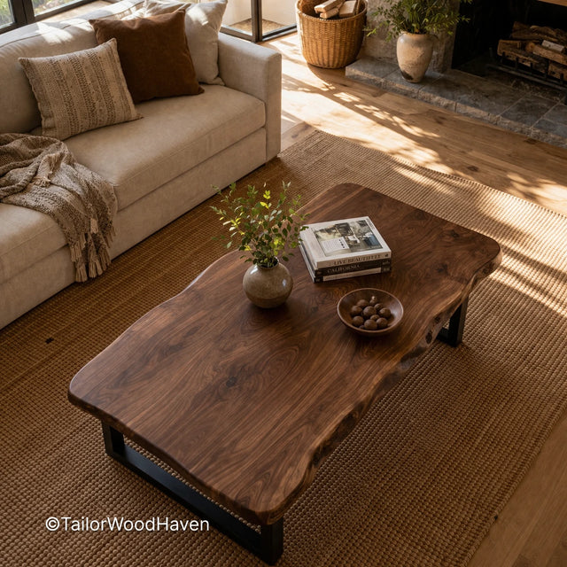 Real solid wood coffee table with clean edges and natural grain detail