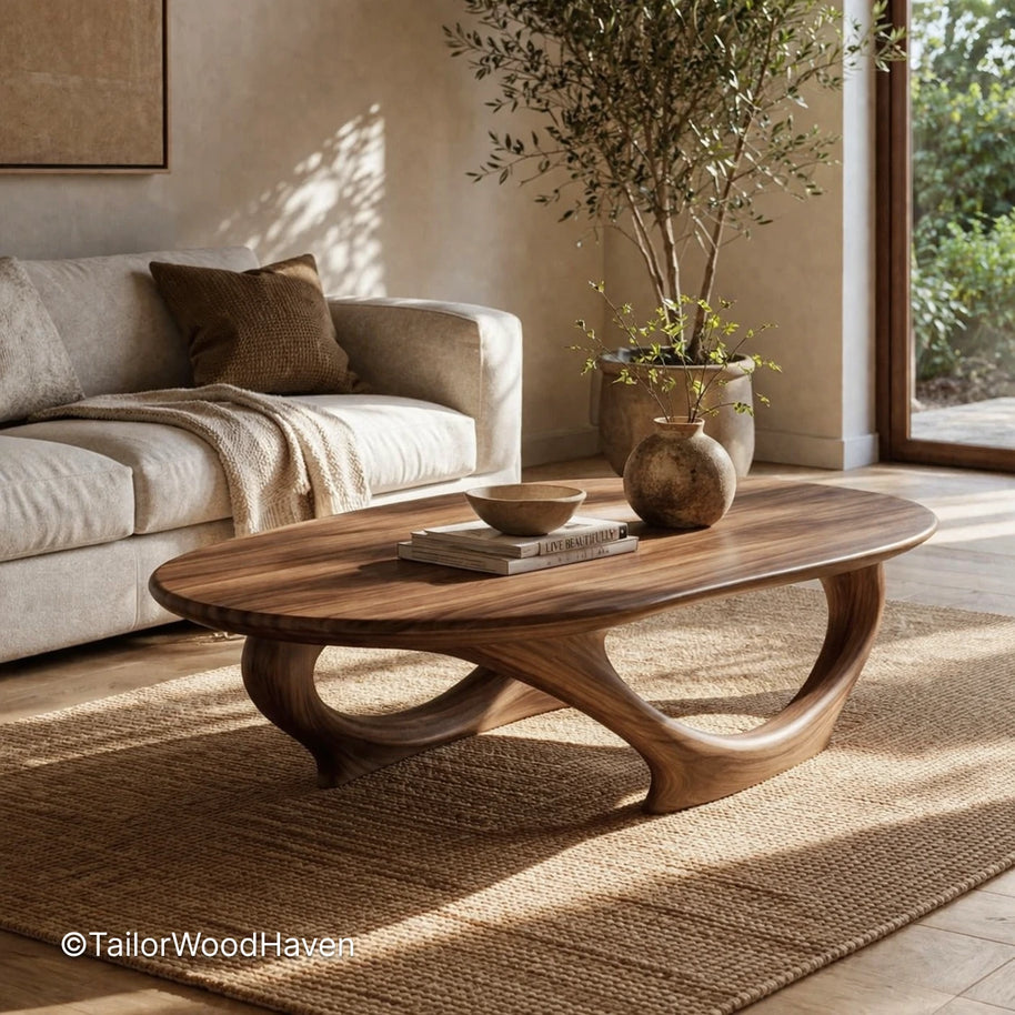 Modern solid wood coffee table with clean edges and minimal design