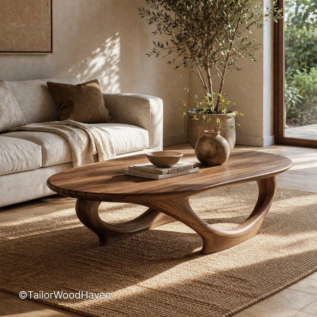 Modern solid wood coffee table with clean edges and minimal design
