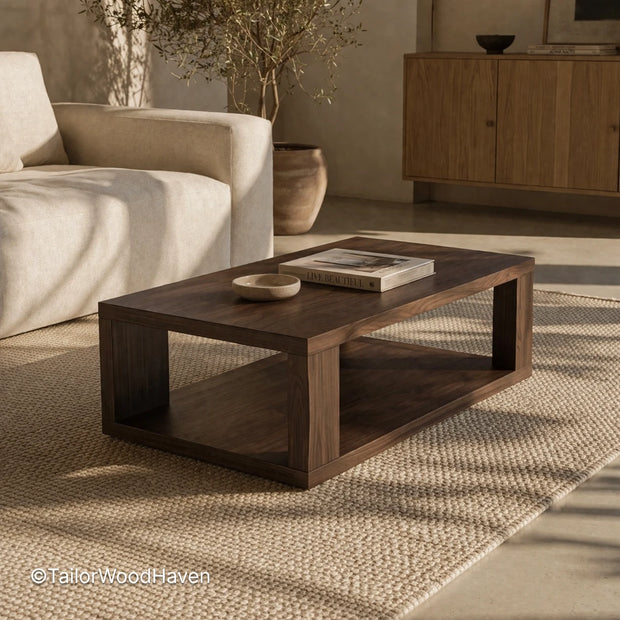 Dark solid wood coffee table with clean edges and smooth finish