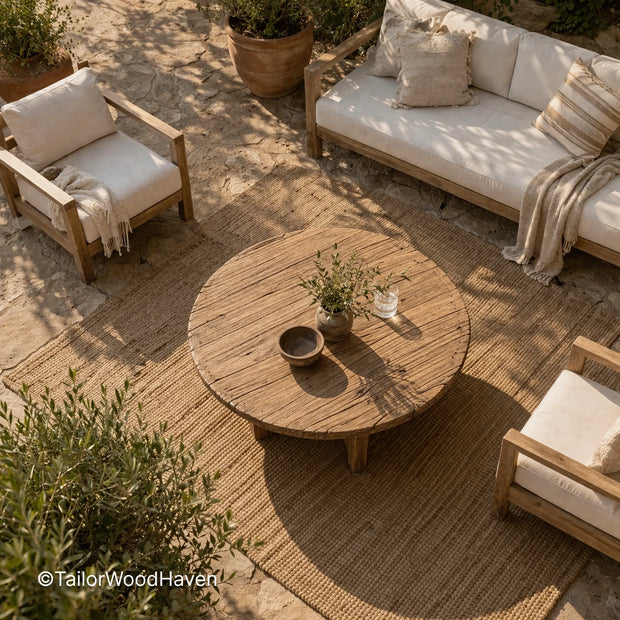 Rustic solid wood coffee table with visible grain and warm natural tone