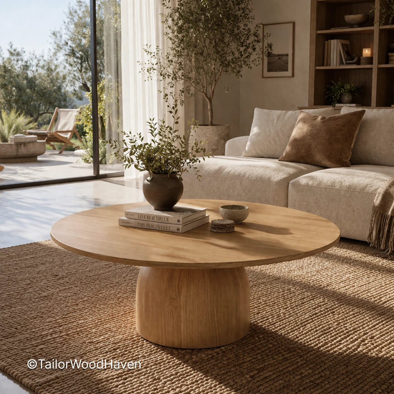 White circular coffee table with smooth finish and simple modern style