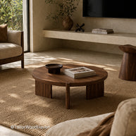 Large circle coffee table with smooth surface and simple everyday style