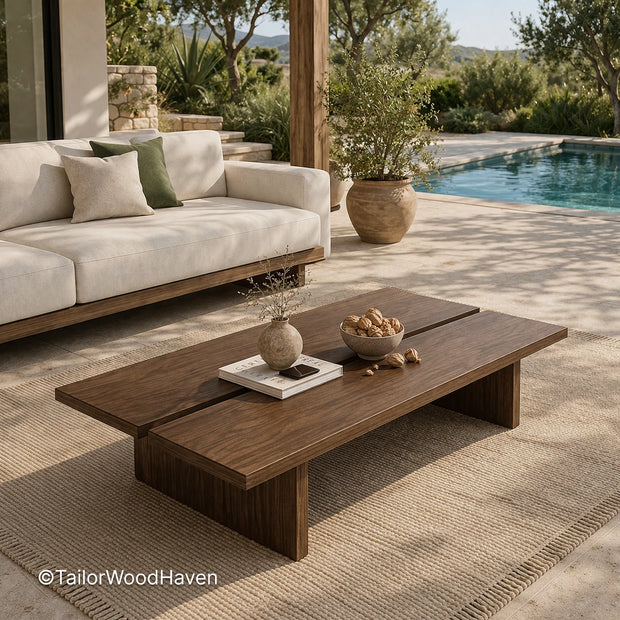 Dark square coffee table with clean edges and structured modern design
